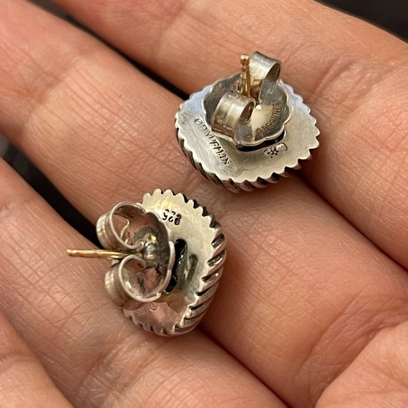 David Yurman hematite 14K solid gold sterling silver stud earrings Authentic - Picture 7 of 8